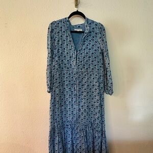 Emerson Fry Blue Wrap Sundress with Bishop Sleeves